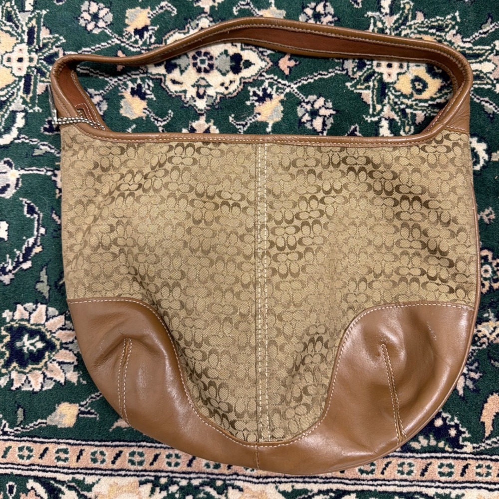 Coach Ergo Signature Jacquard Canvas Hobo Bag Tan Leather Trim 10764 - Picture 2 of 7